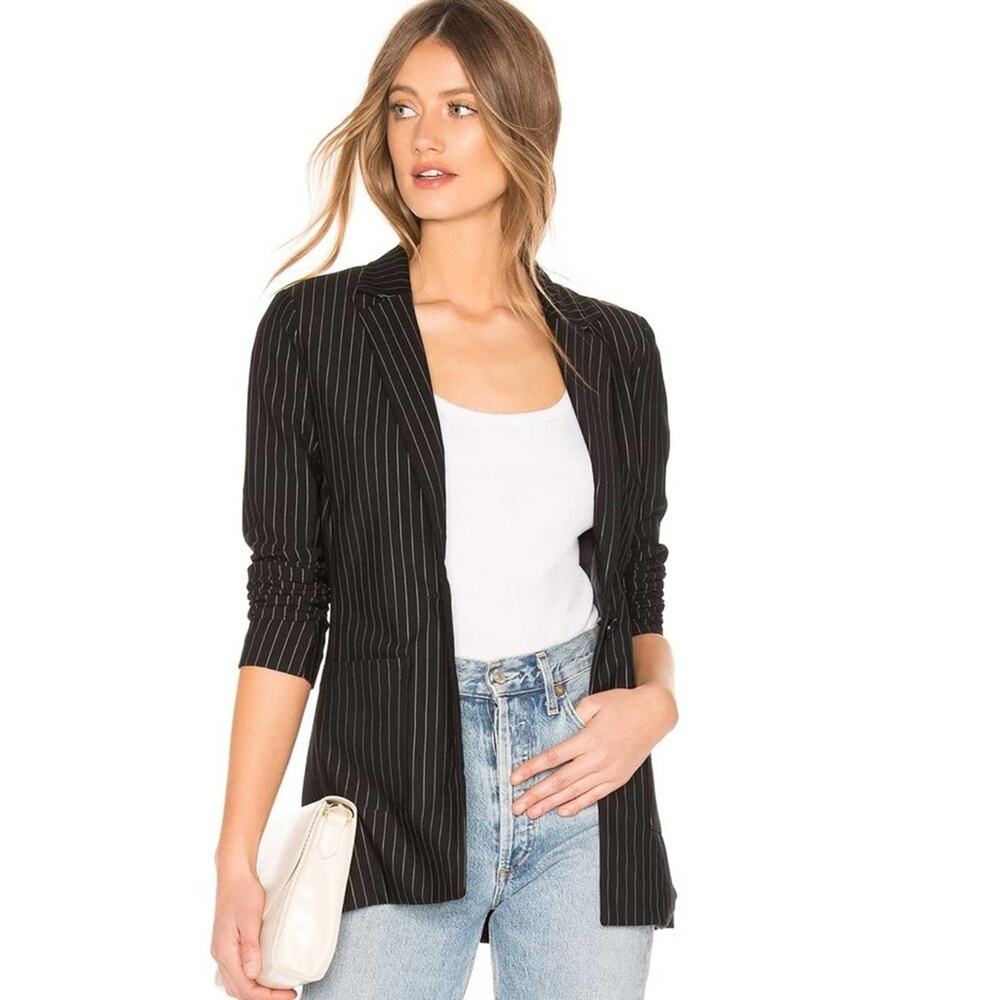 Revolve About Us Carissa Pinstripe Blazer in Black and White NWT Size Sm…